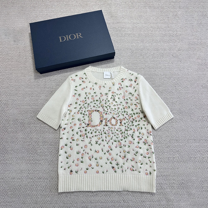 9A+ quality dior floral embroidered knit t-shirt